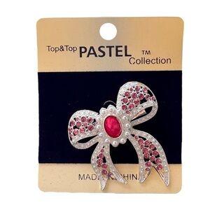 3/$25 Pastel Collection Pink & Silver Crystal Rhinestone Pearl Bow Brooch
